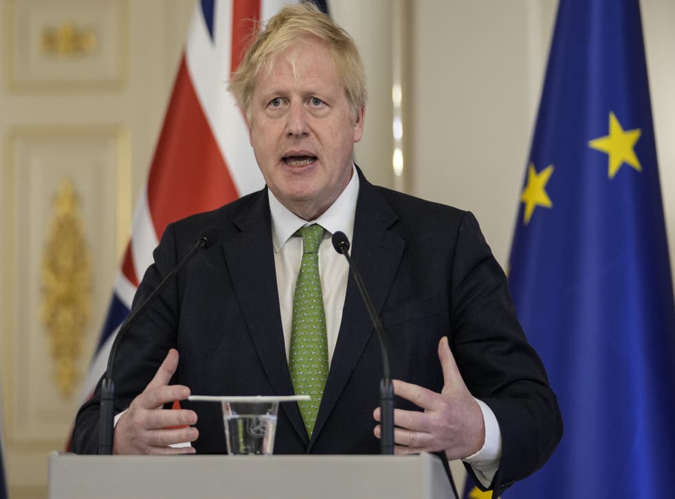 Prime Minister Boris Johnson at a press conference at the Presidential Palace in Helsinki, Finland (Frank Augstein/PA)