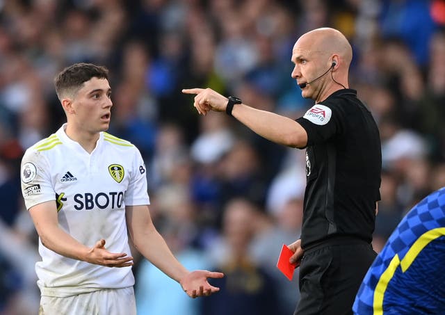 <p>Dan James was dismissed as Leeds received a first-half red card for the second match in a row</p>
