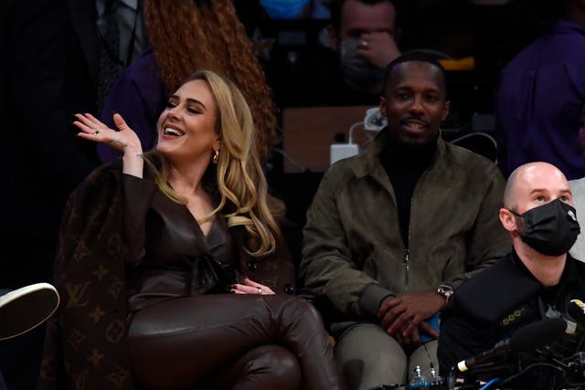 <p>Adele and Rich Paul attend a game between the Los Angeles Lakers and the Golden State Warriors at Staples Center on 19 October 2021</p>