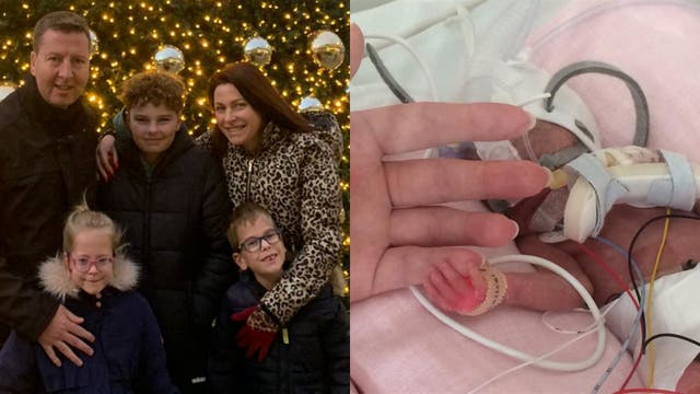 (Left) Ross Pollock with his family, and on the right, his daughter Jasmine, who spent time in a neonatal intensive care unit (Ross Pollock/PA)