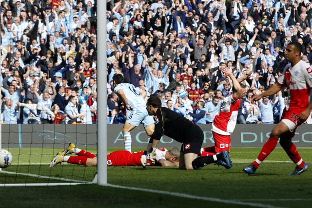 It is 10 years since Sergio Aguero’s dramatic title-winning goal against QPR (Peter Byrne/PA)