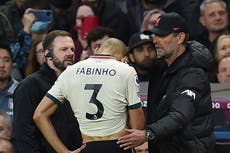 Fabinho to miss Wembley FA Cup date but has ‘good chance’ of Liverpool return for Champions League final