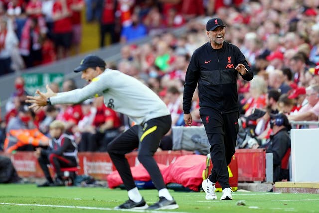Thomas Tuchel, left, and Jurgen Klopp, right, will pit their wits against each other again this weekend in the FA Cup final (Mike Egerton/PA)