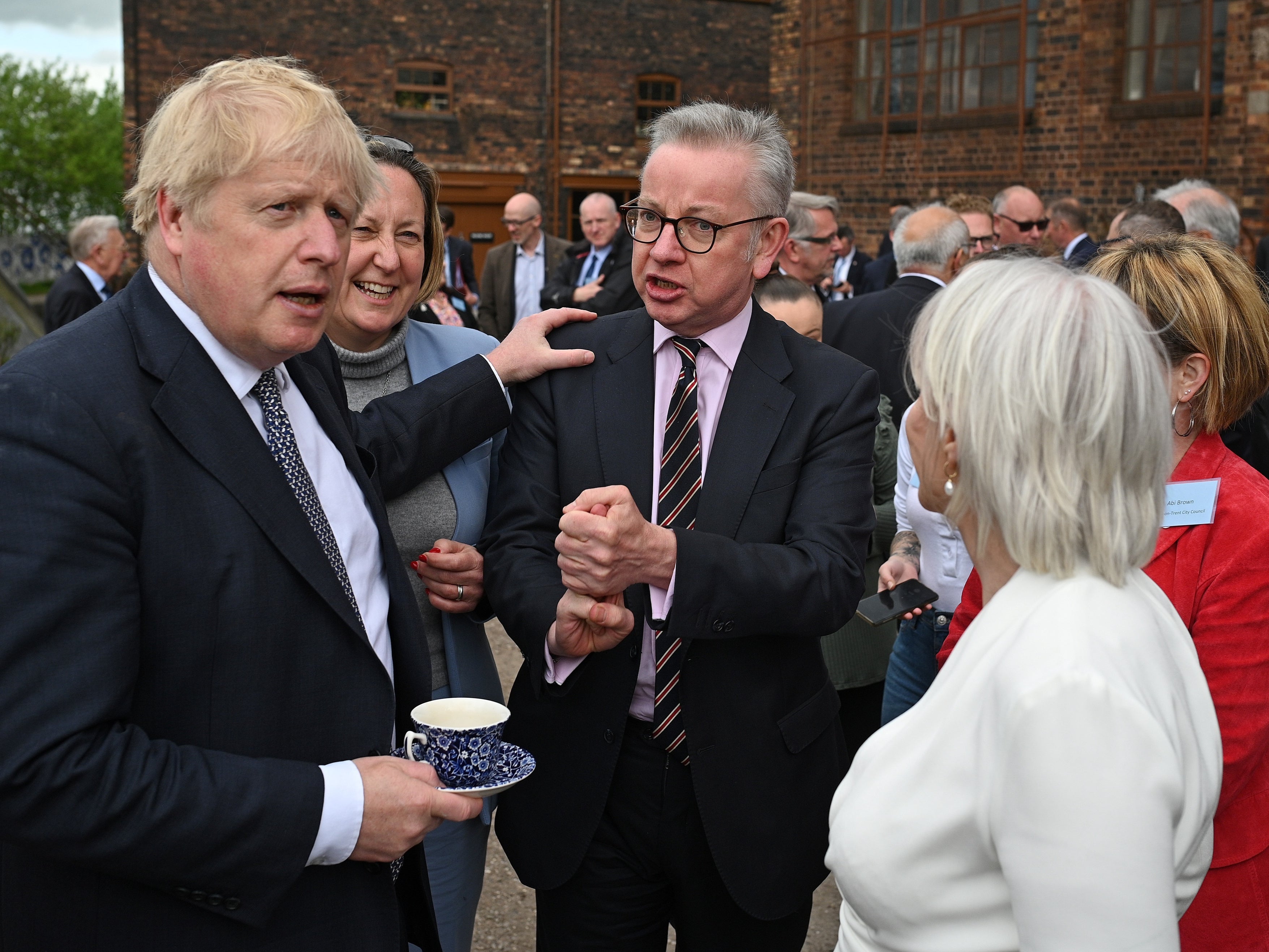 Boris Johnson with ministers after cabinet meeting in Stoke