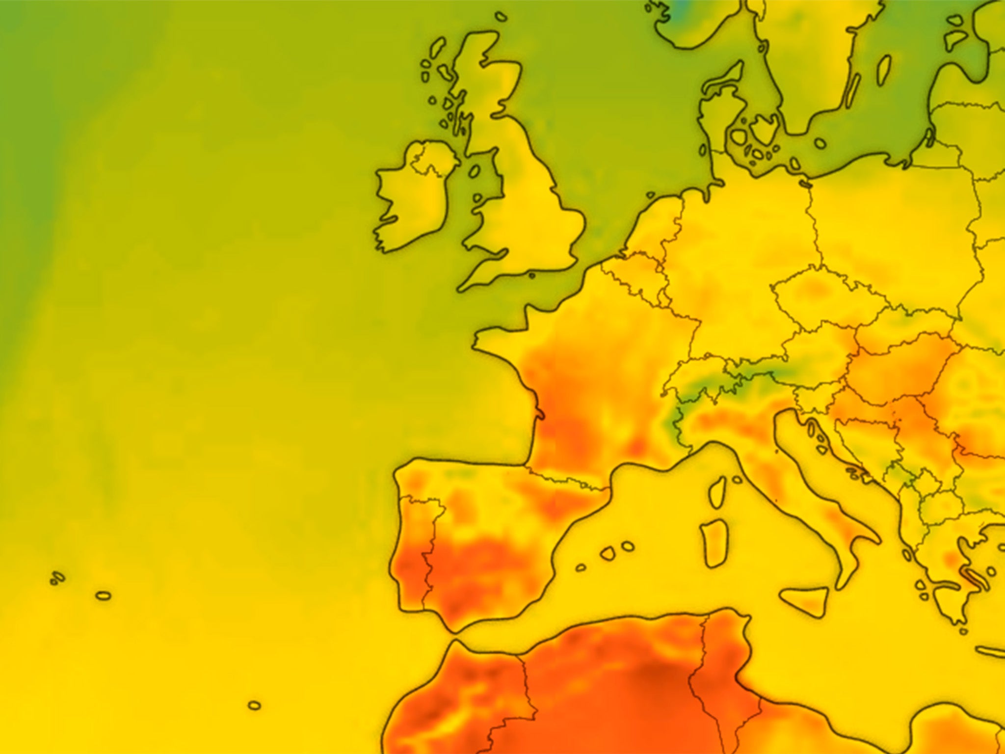 Forecast map for 5pm on Saturday shows the heat moving up from north Africa