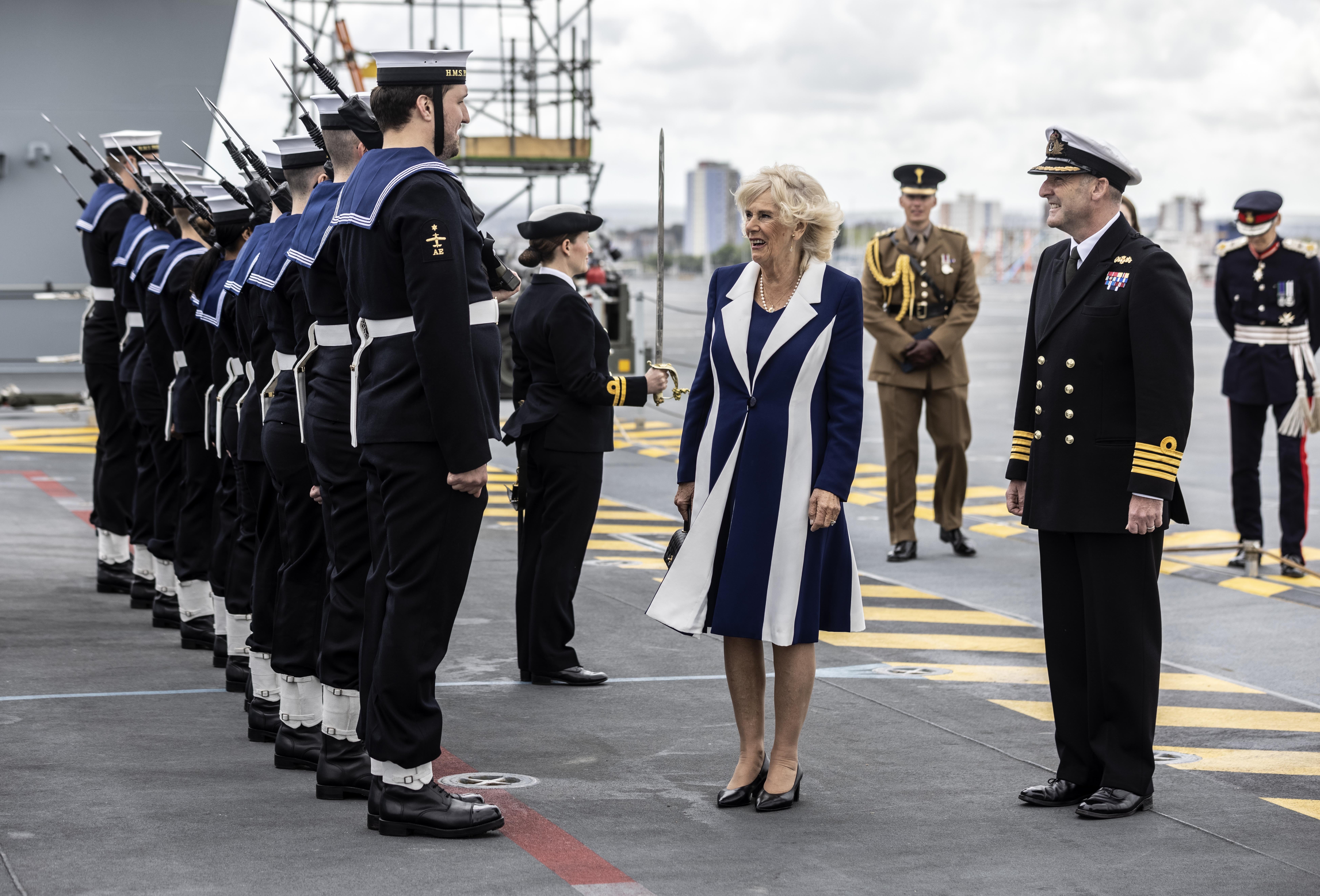 Camilla is greeted by a guard of honour (Richard Pohle/The Times/PA)