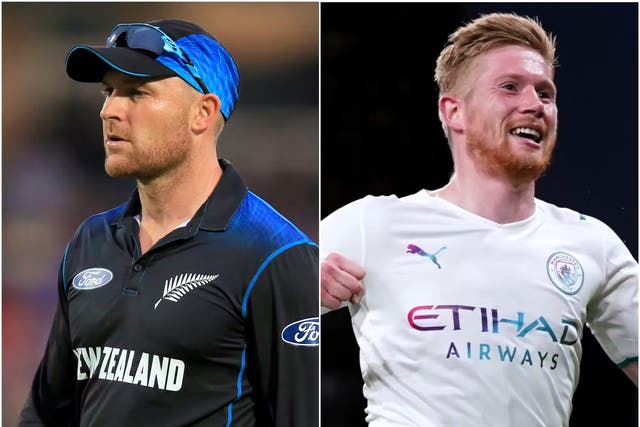 <p>Brendon McCullum and Kevin De Bruyne (PA)</p>