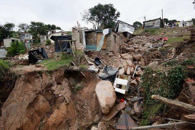 <p>Remains of a home where two children were killed in flooding in Lindelani, Durban, South Africa last month. Scientists found climate change made the disaster twice as likely to have happened</p>