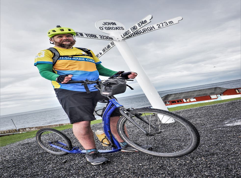 Stuart Jamieson scooted all the way from Land’s End to John o’Groats in memory of his late wife (Jim Stewart/Marie Curie)