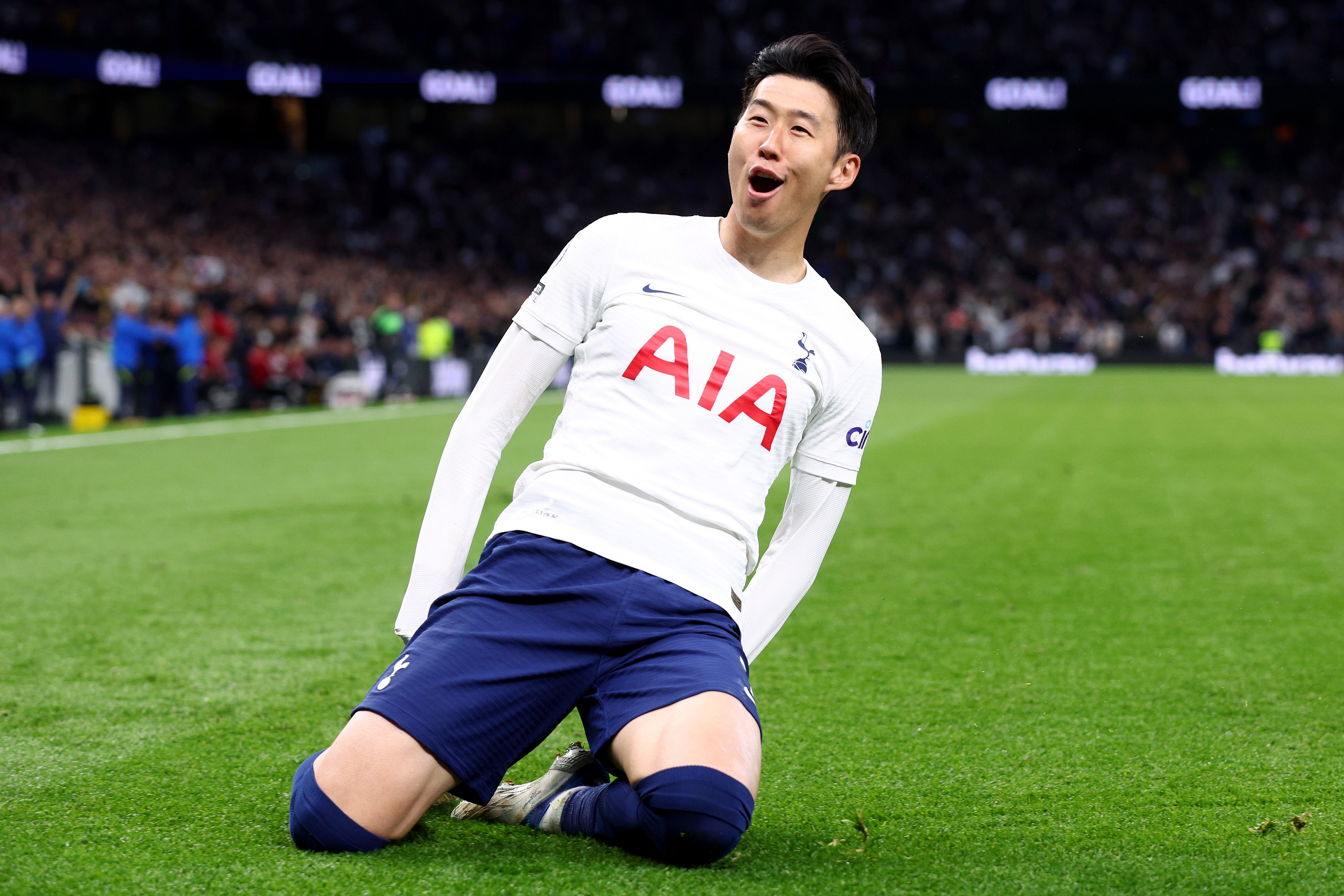 Son Heung-min celebrates making it 3-0 to Tottenham