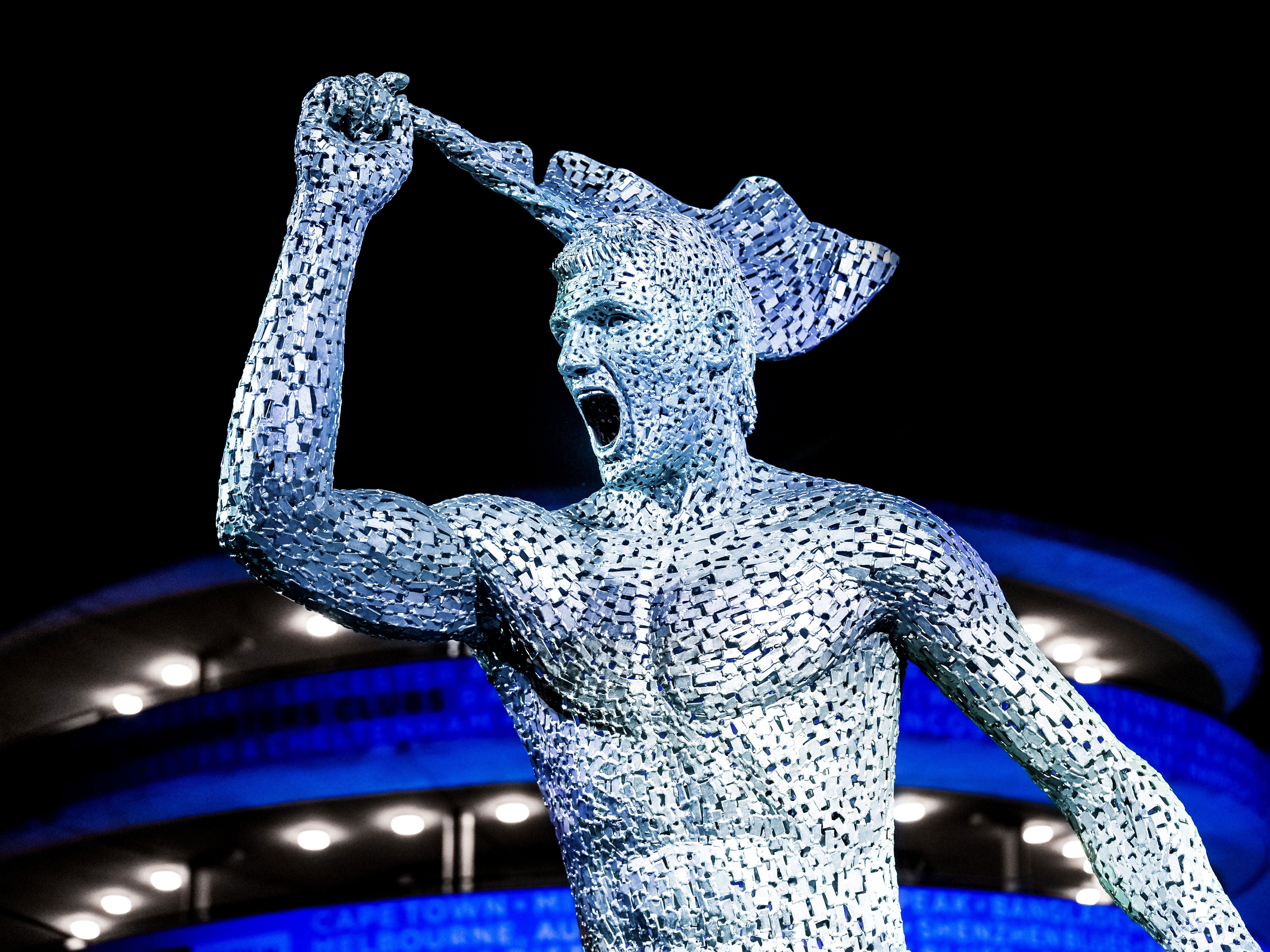 The statue of Sergio Aguero outside the Etihad Stadium