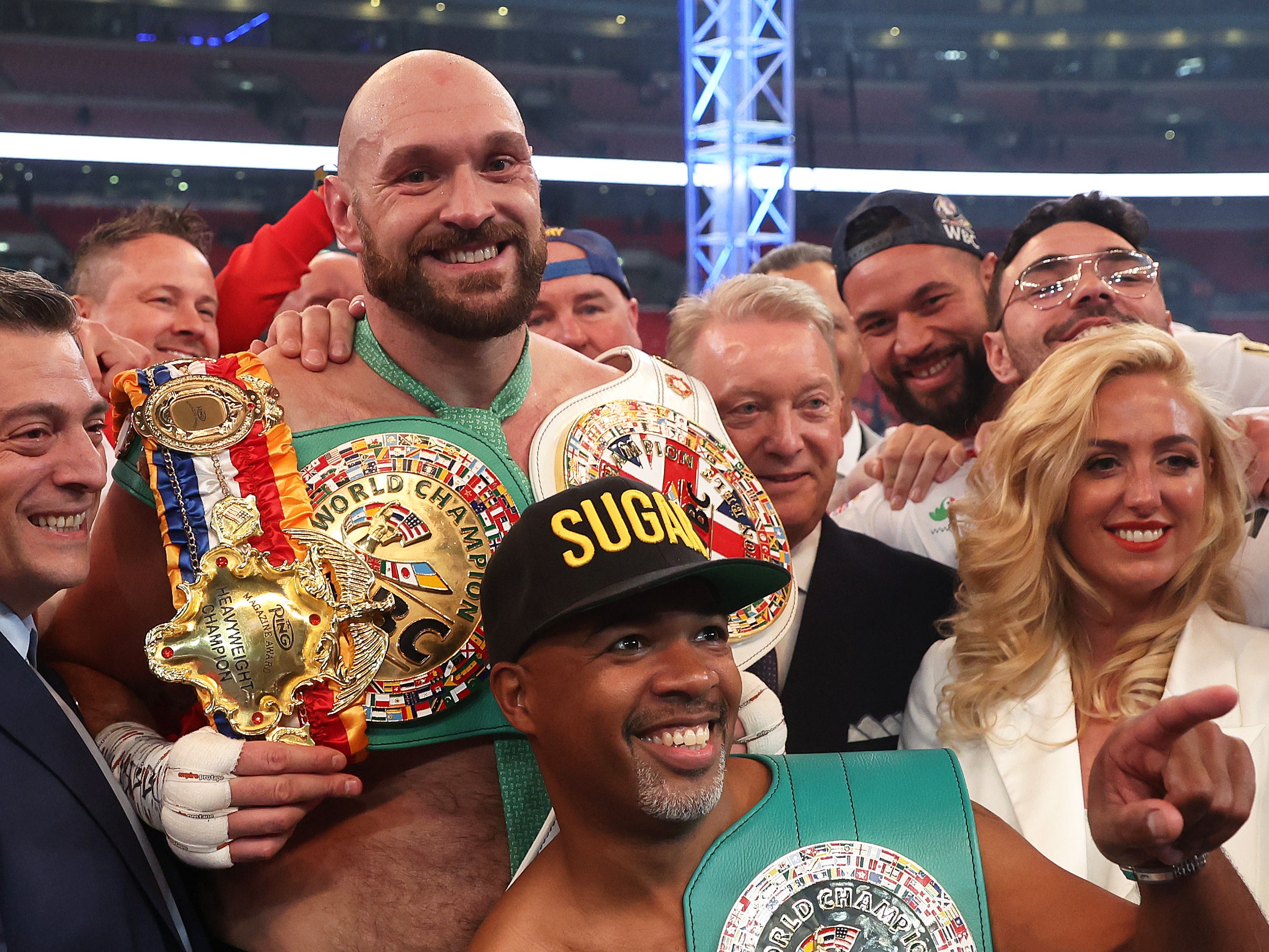 Tyson Fury (top) after his successful title defence against Dillian Whyte