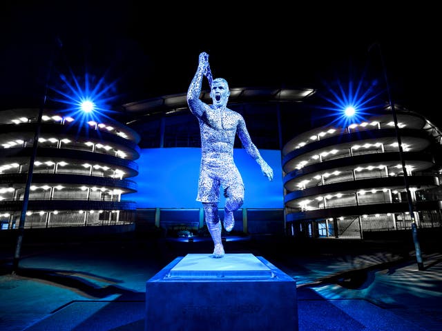 <p>Sergio Aguero’s iconic goal has been commemorated outside the Etihad Stadium</p>