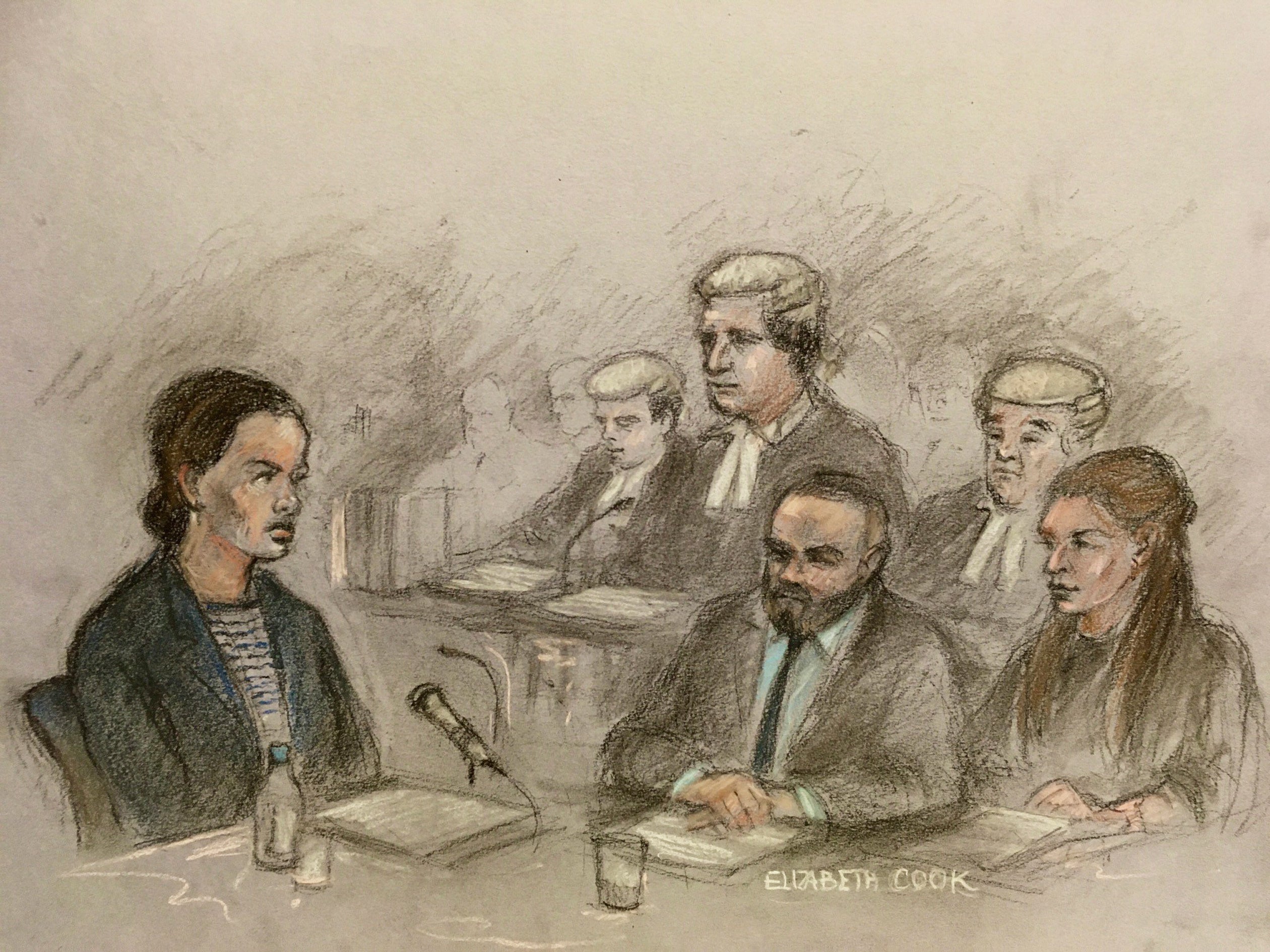 Court sketch of Rebekah Vardy being questioned (Elizabeth Cook/PA)