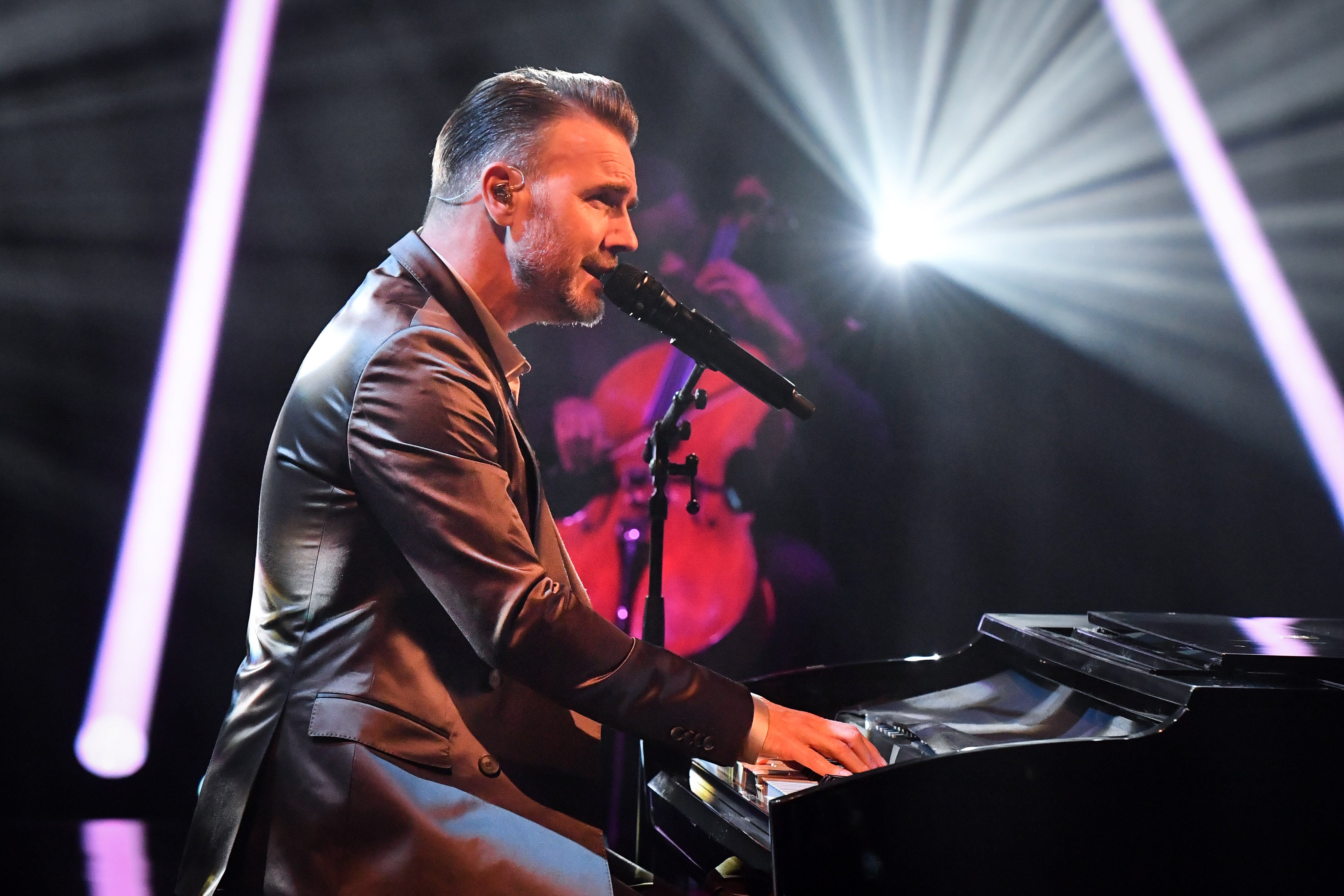 Gary Barlow performs during the filming for the Graham Norton Show