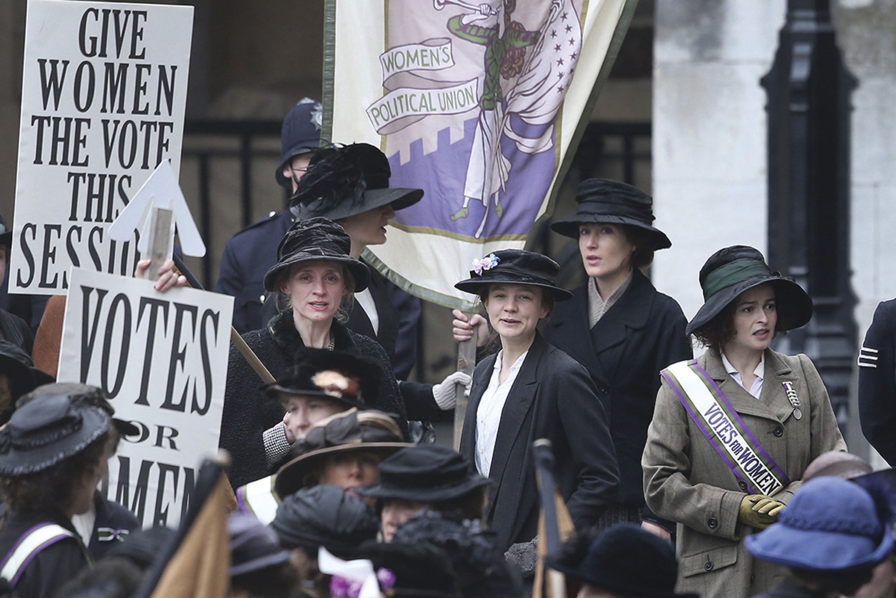 Anne Marie Duff, Carey Mulligan, and Helena Bonham Carter in Morgan’s 2015 film ‘Suffragette’