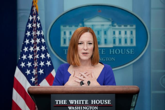 <p>White House Press Secretary Jen Psaki speaks during her final daily press briefing at the White House on May 13, 2022 in Washington, DC. </p>
