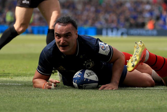 <p>James Lowe of Leinster scores the first try against Toulouse at the Aviva Stadium, Dublin </p>