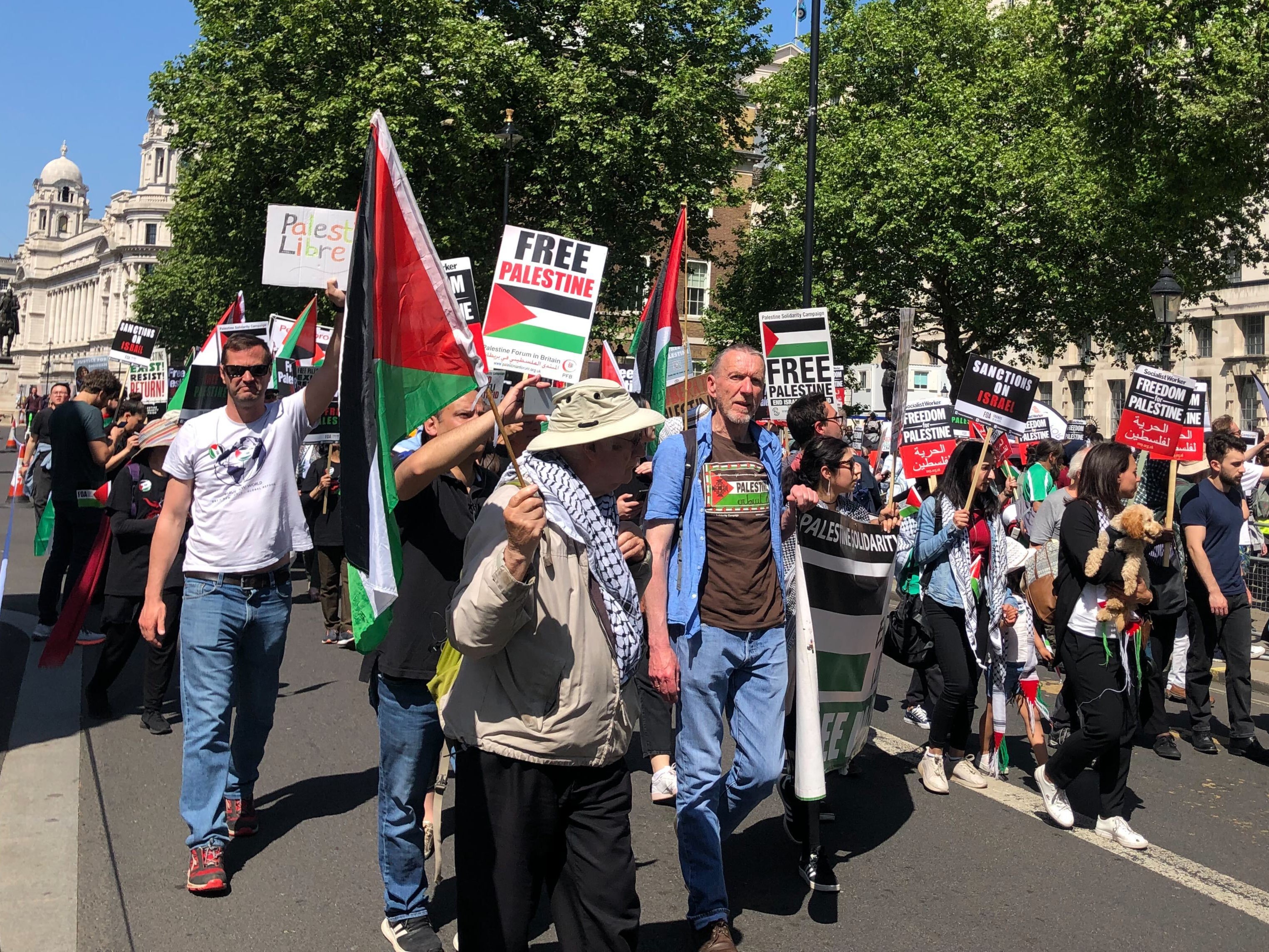 Protesters marched through central London in solidarity with the Palestinian people