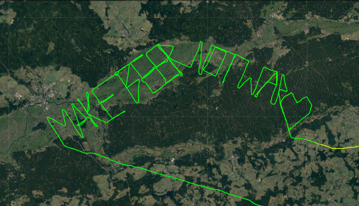 The 40-mile-wide ‘make beer not war’ was traced in the skies over Poland (Flightradar24.com/PA)