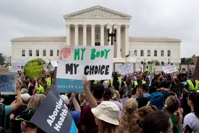 Abortion rights supporters march past the Supreme Court in Washington, DC, USA, 14 May 2022