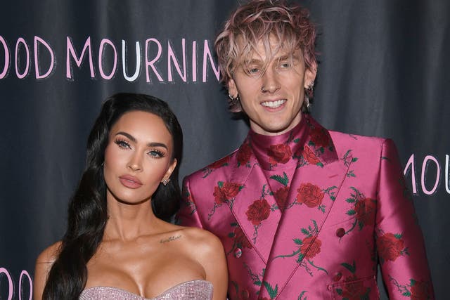 <p>Megan Fox and Machine Gun Kelly attend the World Premiere of "Good Mourning" at The London West Hollywood at Beverly Hills on May 12, 2022</p>