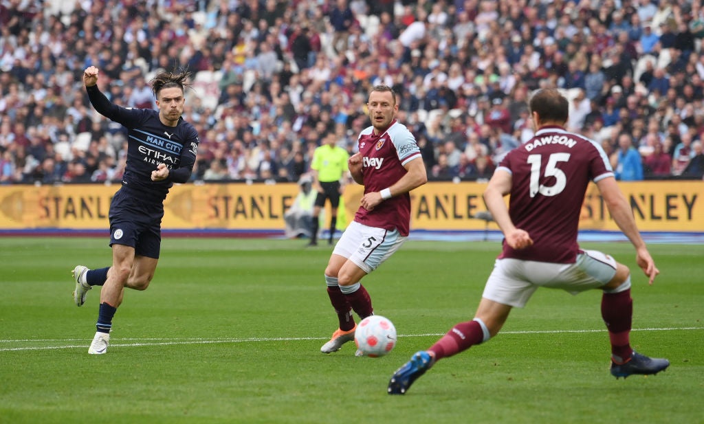 A well-struck volley from Jack Grealish got City back into the game with the help of a deflection