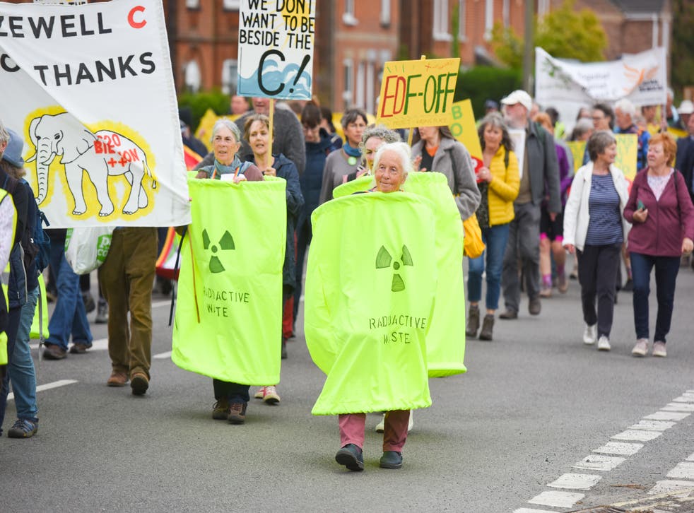 Protesters marching from Leiston to Sizewell in Suffolk to oppose the building of the Sizewell C nuclear power station (Gregg Brown/PA)