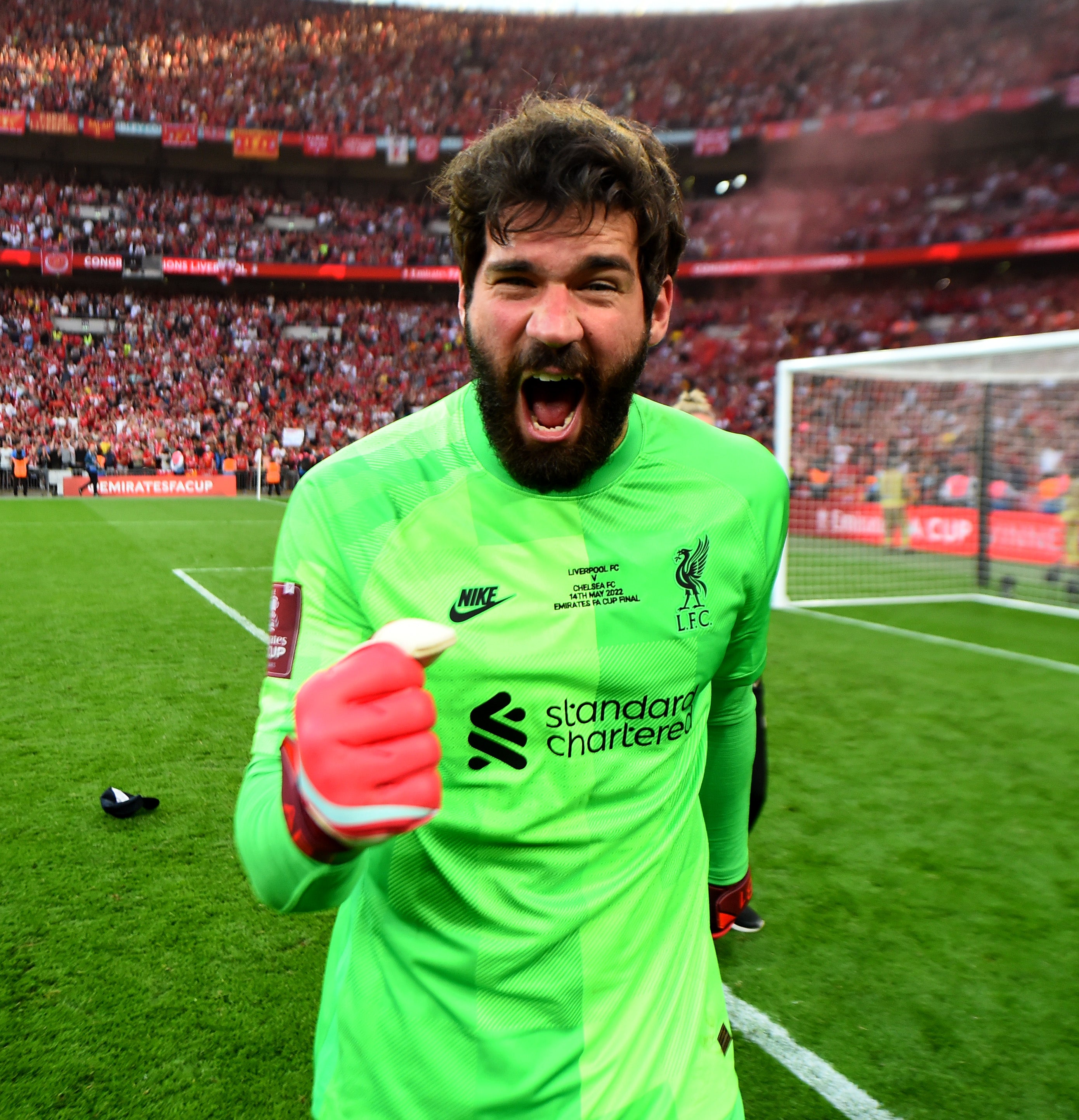 Alisson Becker of Liverpool celebrates