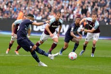 Man City keep title within grasp despite late Riyad Mahrez penalty miss at West Ham