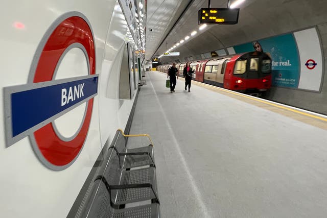 <p>Space age: the southbound platform at Bank station in London </p>