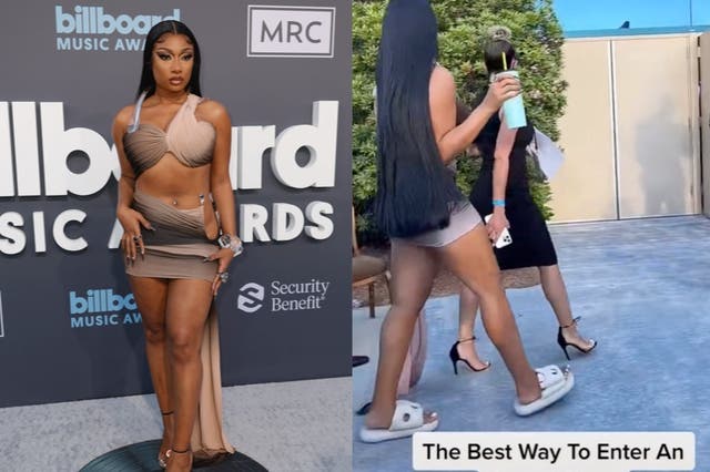 <p>Megan Thee Stallion changes from heels into slides after Billboard Music Awards red carpet</p>