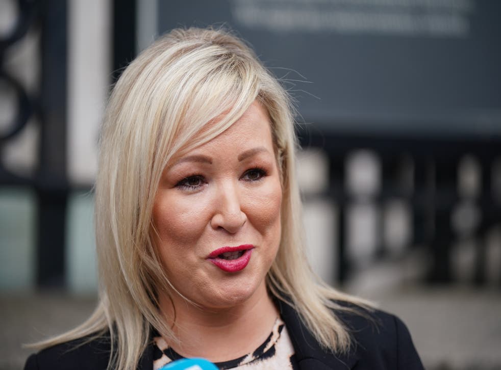 Sinn Fein Stormont leader Michelle O’Neill leaving Government Buildings in Dublin after meeting Micheal Martin (Niall Carson/PA)