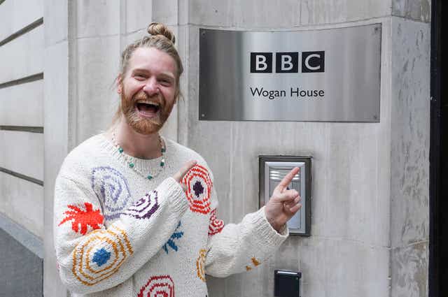 Sam Ryder, who finished second in the final of the Eurovision 2022 Song Contest, arrives at Wogan House in London for a live interview on the Zoe Ball’s breakfast show (Ian West/PA)