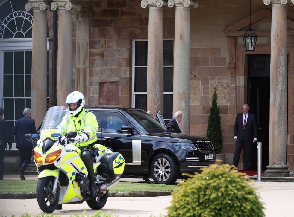 Prime Minister Boris Johnson arrives at Hillsborough Castle during a visit to Northern Ireland for talks with Stormont parties (Liam McBurney/PA)