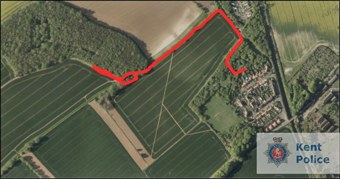 The route taken by Mrs James on her final walk was mapped using data from her smart watch. (Kent Police/PA)