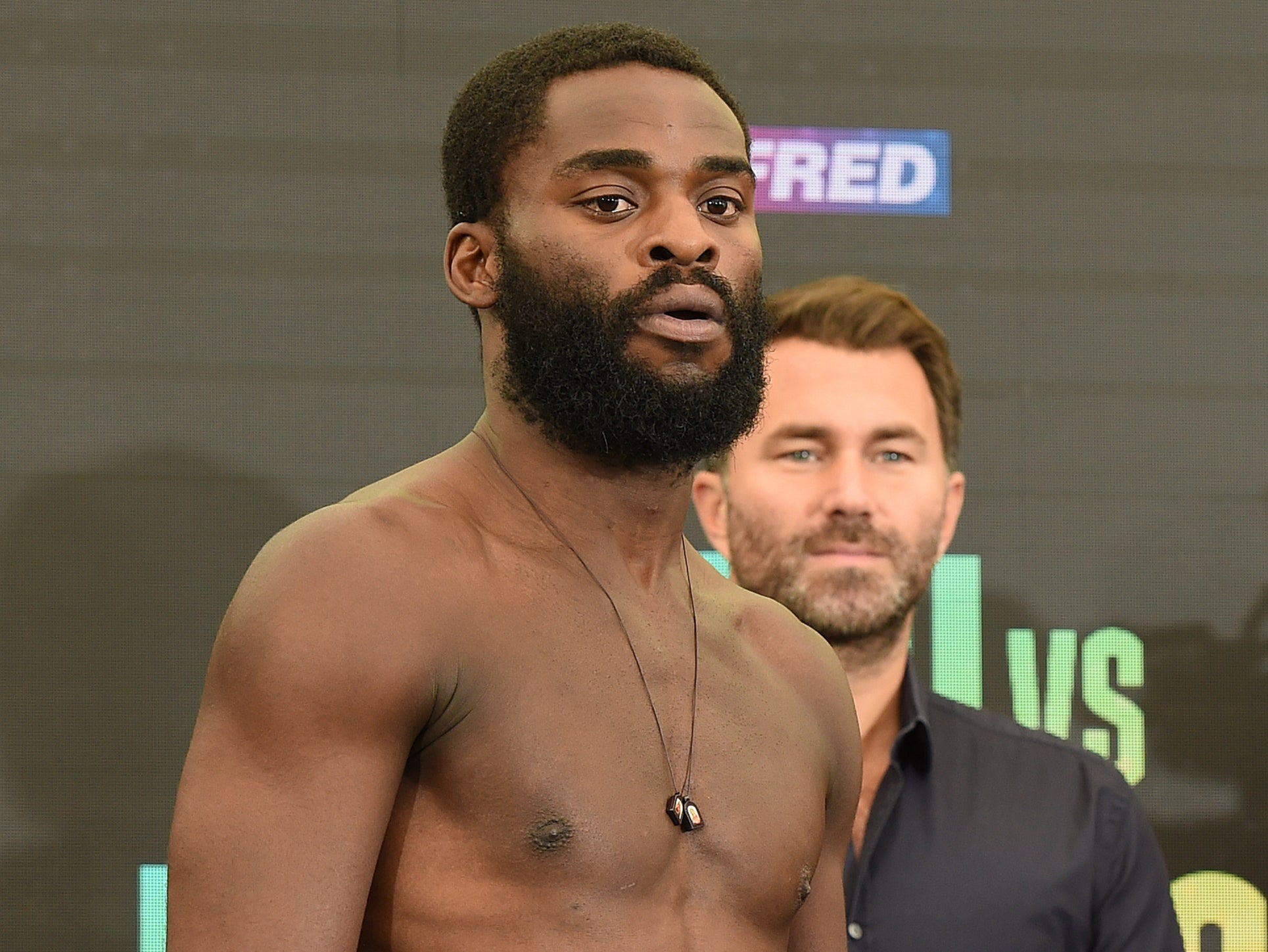 <p>Joshua Buatsi (front) and promoter Eddie Hearn</p>