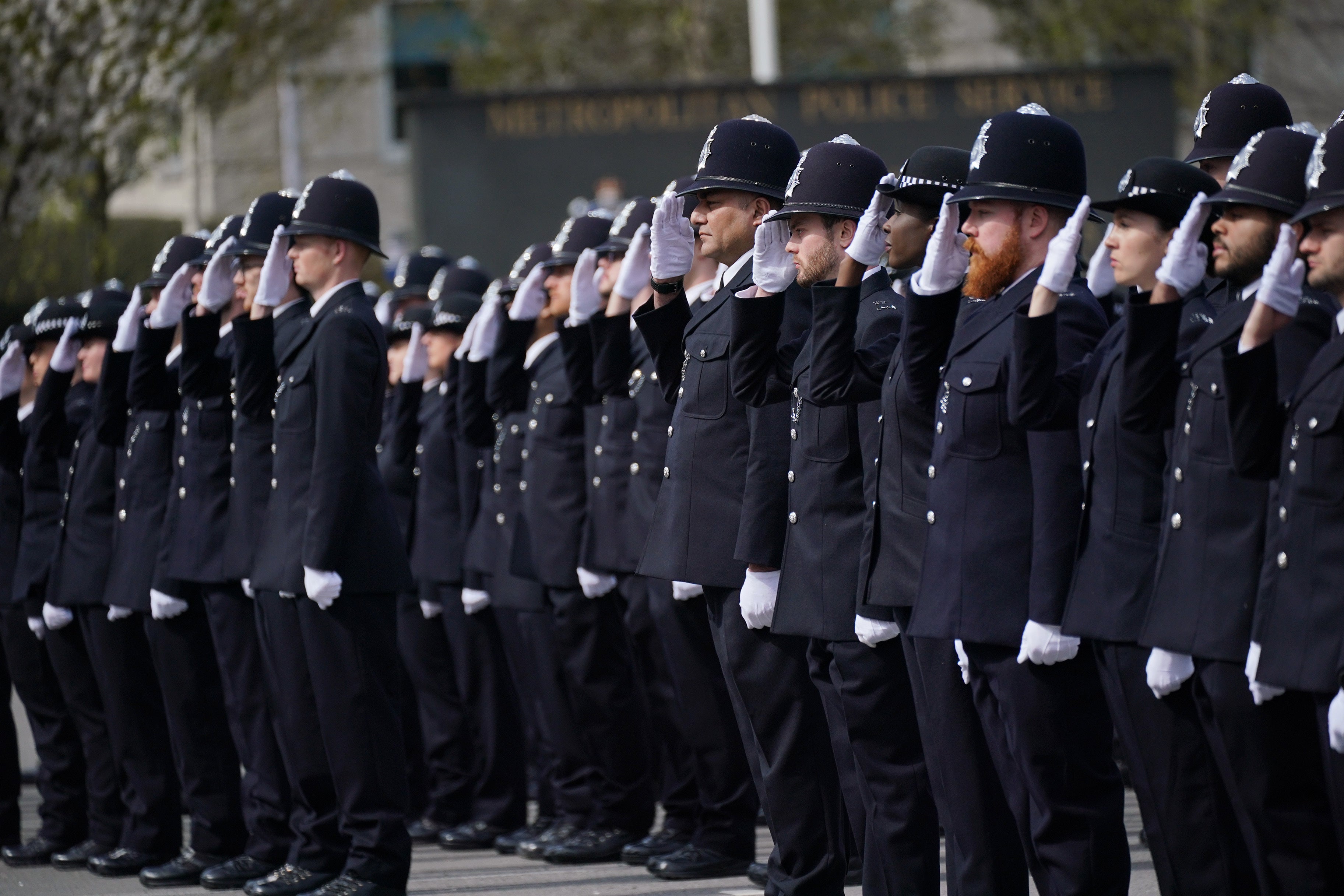 New police recruits after their inspection by Metropolitan Police Commissioner Dame Cressida Dick during her last Passing Out parade at Hendon, London, ahead of her last day as chief of the Met (Yui Mok/PA)