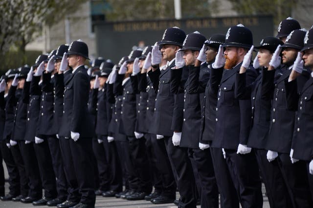 <p>New police recruits after their inspection by former Metropolitan Police Commissioner Dame Cressida Dick during her last Passing Out parade</p>
