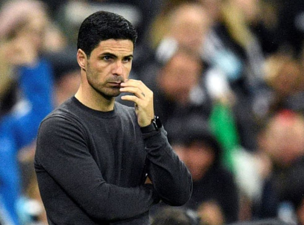 <p>Mikel Arteta looks on during his side’s defeat</p>