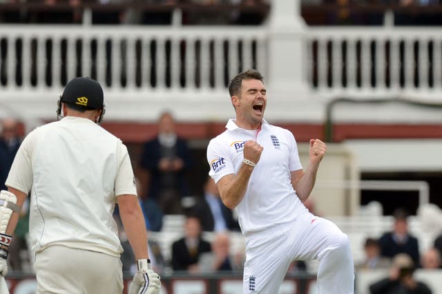 James Anderson (right) celebrates taking his 300th Test wicket (Anthony Devlin/PA)