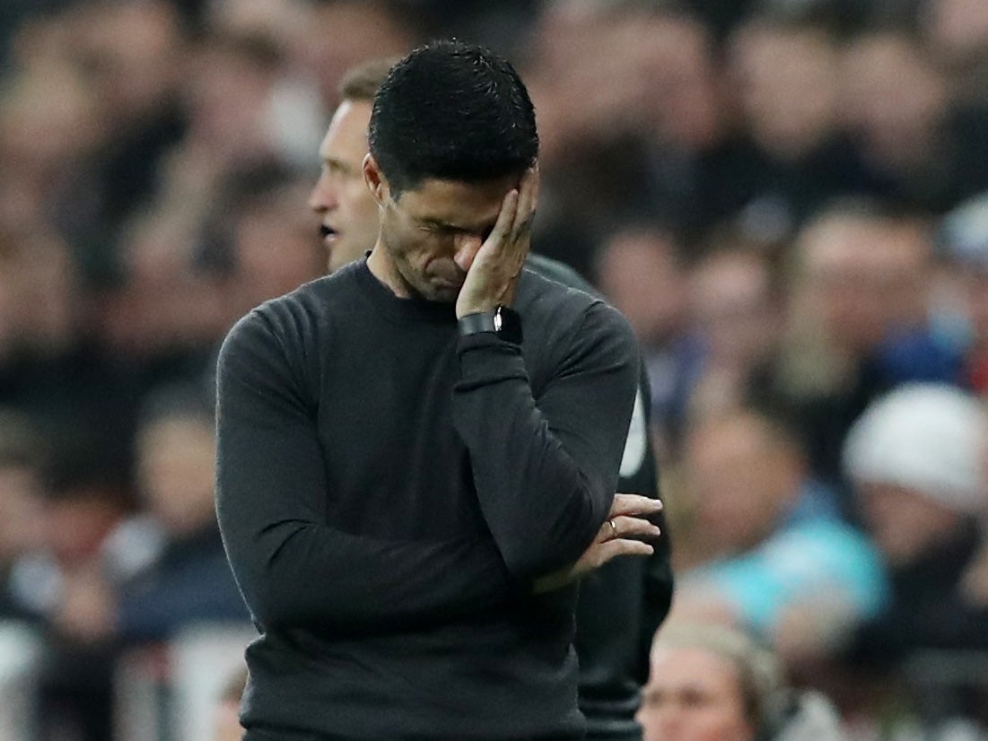 Arteta cuts a frustrated figure after going behind against Newcastle