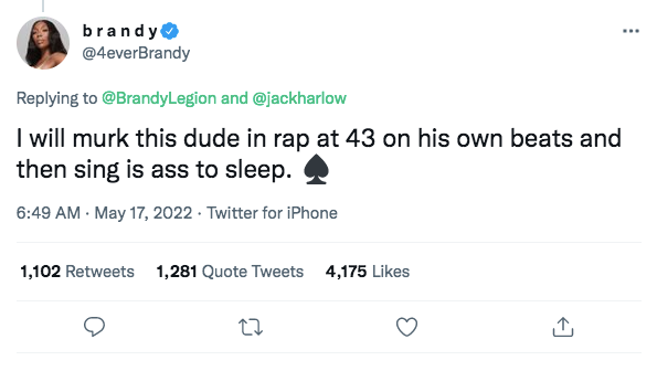 Brandy's tweet about Jack Harlow