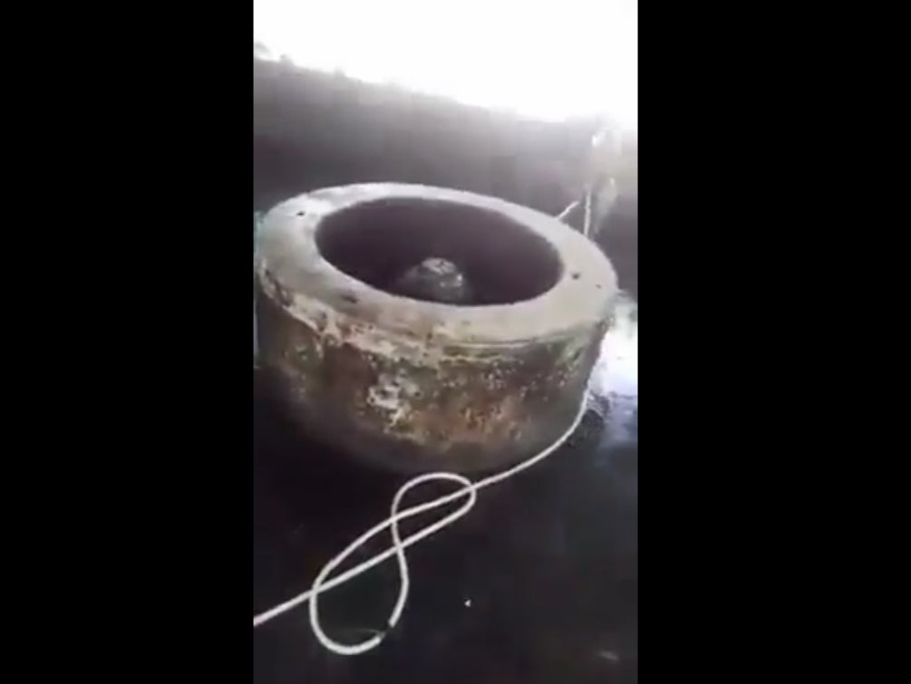 A still from the video filmed during court-ordered survey of the mosque’s water tank where what Muslims use as a fountain is believed to be a Hindu relic by some