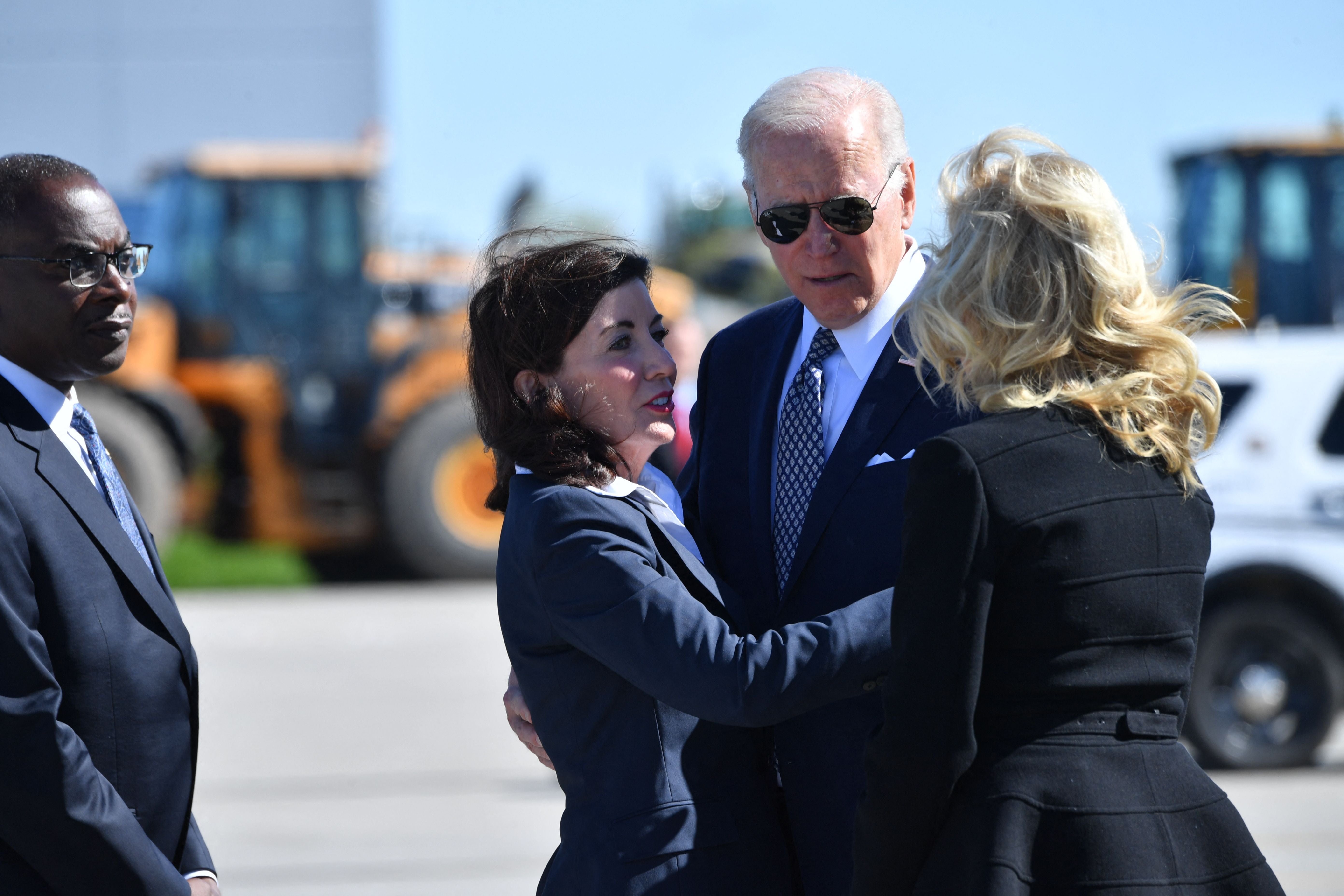 New York Governor Kathy Hochul greets the president and first lady on a visit to Buffalo in May 2022