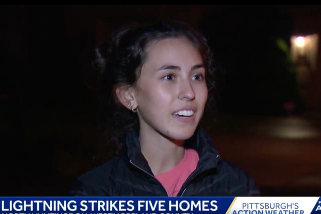 <p>Giana Scaramuzzo, 15, speaking with WTAE about the lightning strike</p>