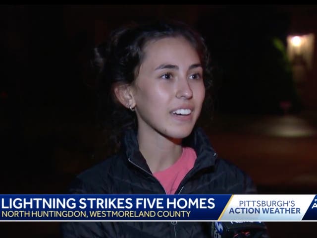 <p>Giana Scaramuzzo, 15, speaking with WTAE about the lightning strike</p>