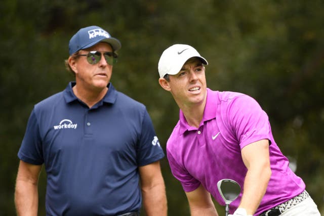 <p>Rory McIlroy (right) has poked fun at a claim made in a book about Phil Mickelson </p>