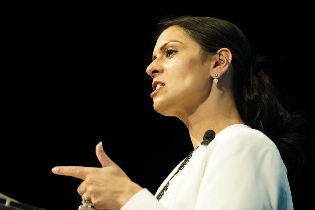 Home Secretary Priti Patel speaking at the annual conference of the Police Federation of England and Wales at the Central Convention Complex in Manchester. Picture date: Tuesday May 17, 2022. (Danny Lawson/PA)
