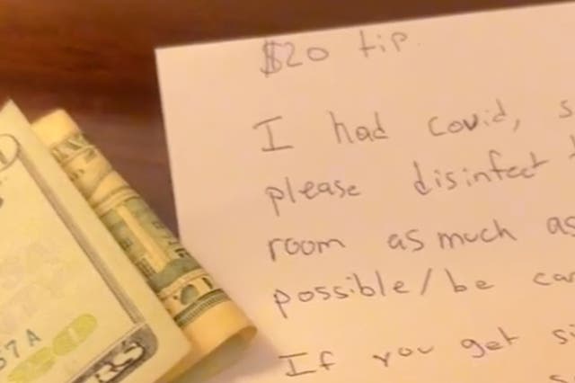 <p>The tip and note left allegedly by a hotel guest</p>